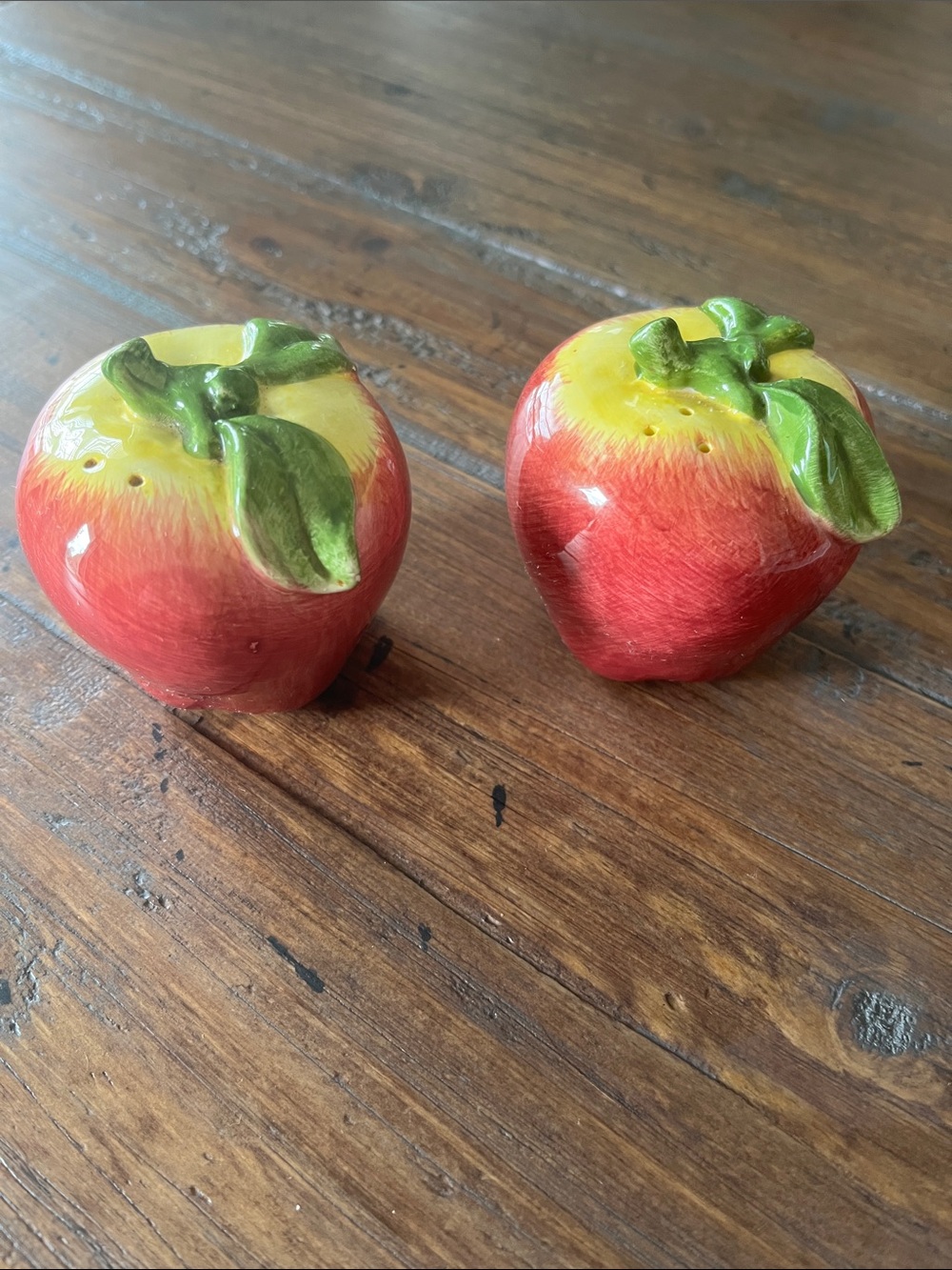 Vintage Ceramic Apple Salt and Pepper Shakers - Red, Yellow, Green